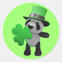 3d Cute Panda Leprechaun (editable) Round Stickers