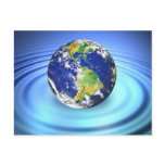 3D Earth Floating on Water Ripples postcards