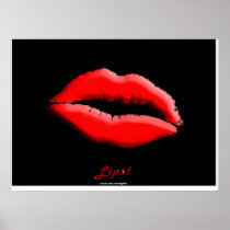 3D LIPS Red on Black Poster