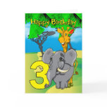 3rd Birthday Card - Elephant, Giraffe, Jungle