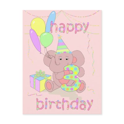 3rd Birthday Elephant Card for Girls Postcard by pooja1008