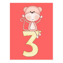 3rd Birthday Monkey (pink) postcards