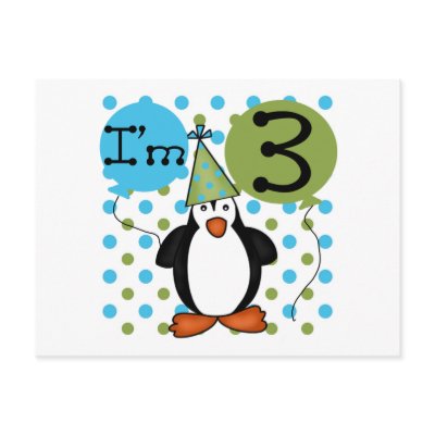 3rd Penguin Birthday Tshirts and Gifts Post Card by kids_birthdays
