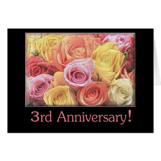 3rd Wedding Anniversary mixed rose bouquet Greeting Card