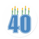 40 Birthday Candles (Blue / Green) Round Stickers