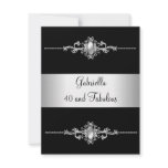 40 & Fabulous Black Silver Trim Birthday Party Invitations
