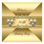 40th Birthday Elegant Gold Pearl Jewels Invite