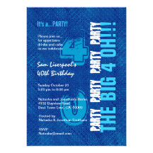 40th Birthday For Him Royal Blue and Aqua W1502 Personalised Announcement