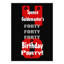 40th Birthday Modern Black Red White Rivets B475 Personalized Invitation
