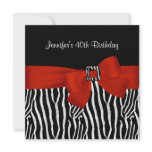 40th Birthday Party Black Zebra Stripe Red Bow Custom Invitations