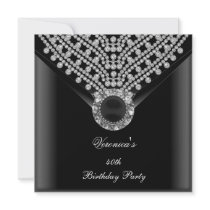 40th Birthday Party Elegant Black Diamonds Announcement