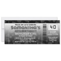 40th Birthday Party Invitation, Black Ticket