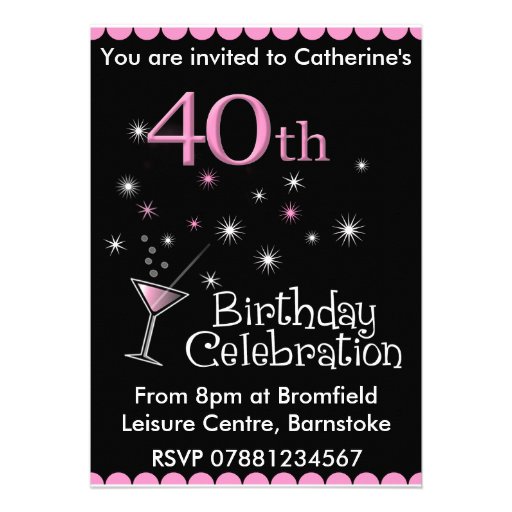 40th Birthday Party Invitation - Cocktail Glass