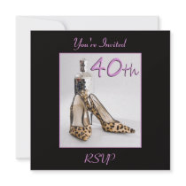 40th Birthday Party Leopard Shoe Invitation