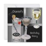 40th Birthday Party Mens Drinks Metal Black Silver Invite
