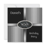 40th Birthday Party Mens Metal Black White Silver Announcement