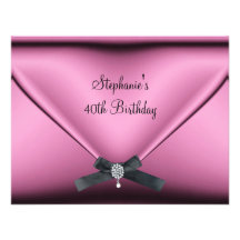 40th Birthday Party Pink Silk Diamond Jewel Custom Invite