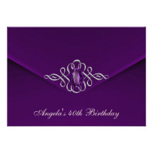 40th Birthday Party Royal Silver Plum Velvet Pearl Personalised Announcements