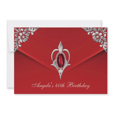 40th Birthday Party Royal Silver Red Velvet Pearl Announcement by Zizzago