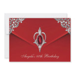 40th Birthday Party Royal Silver Red Velvet Pearl invitations