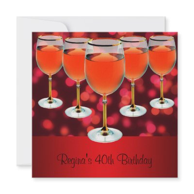 40th Birthday Red Wine Glass Personalized Invites by PartyCenter