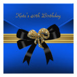 40th Birthday Rich Royal Blue Black Gold Jewel Invites
