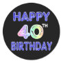40th Birthday with Ballon Font Round Sticker