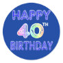 40th Birthday with Ballon Font Round Sticker