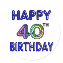 40th Birthday with Ballon Font Round Stickers