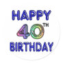 40th Birthday with Ballon Font Round Stickers