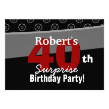 40th Surprise Birthday Black White Horizontal Custom Invitations