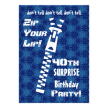 40th SURPRISE Birthday Blue Pattern Zip  Lip  H200 Announcements