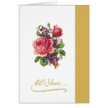 40th Wedding Anniversary Romantic Pink Roses Greeting Card