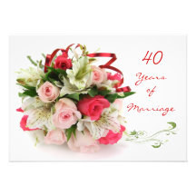 40th Wedding Anniversary.  Roses and lilies Invitation
