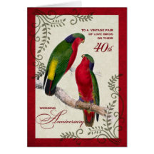 40th Wedding Anniversary Vintage Lorikeet Parrots Greeting Cards