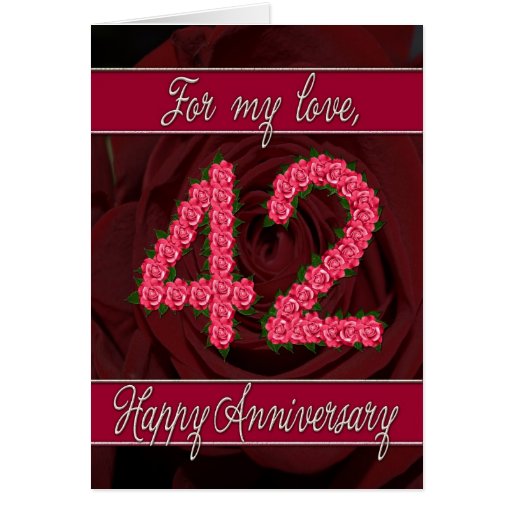 42nd Anniversary Card With Roses And Leaves Zazzle