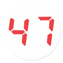 47 fourty-seven red alarm clock digital number round sticker