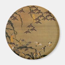 4. 秋塘群雀図, 若冲 Flock of Sparrows, Jakuchū Refrigerator Magnet