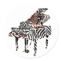 $4.95 Zebra Grand Piano Round Sticker