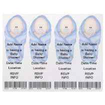 4  Blue Baby Shower Invitations - Bookmark Favours Custom Flyer