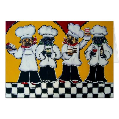 4 Chef Pugs Greeting Card by Art_by_Joanne