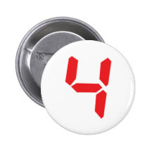 4 four red alarm clock digital number pinback button