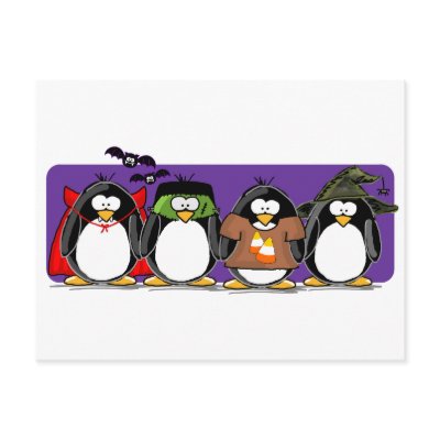 4 Halloween Penguins Post Card by penguinality