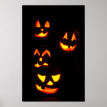 4 Lit Jack-O-Lanterns - Orange