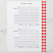 4 per Page - Red Gingham 2-sided Recipe Pages Personalised Flyer