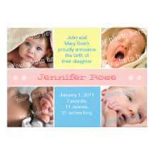 4 picture pink birth announcement