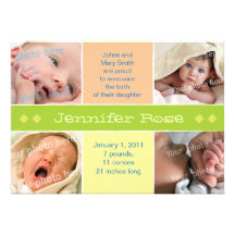 4 picture yellow birth announcment custom invitation