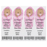 4  Pink Baby Shower Invitations - Bookmark Favors Personalized Flyer