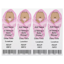 4  Pink Baby Shower Invitations - Bookmark Favours Personalized Flyer