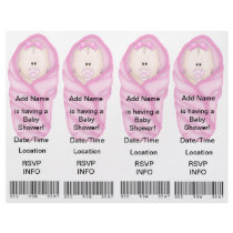4  Pink Baby Shower Invitations - Bookmark Favours Flyer